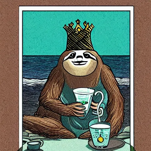 Image similar to sloth as the king of cups