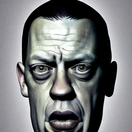 Image similar to the lovechild of john cena and steve buscemi from new jersey, realistic, hyperrealistic, 8 k resolution, hd quality, very detailed, highly detailed, intricate details, real life, real world, trending on artstation, really realistic, very realistic, headshot, head in frame