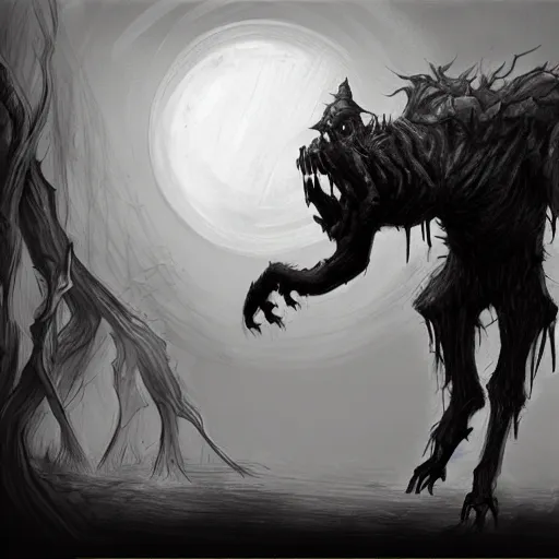 Prompt: scariest monster dark concept art