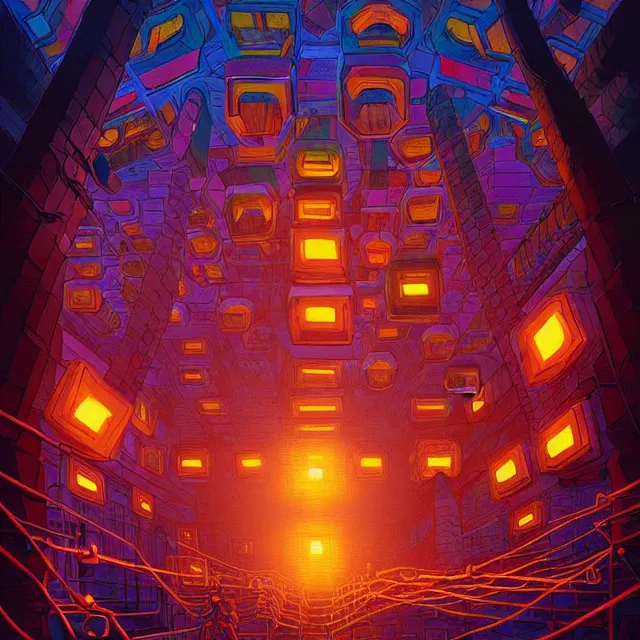 Image similar to glowing blocks tied together with chains, centered, symmetry, painted, intricate, volumetric lighting, beautiful, rich deep colors masterpiece, sharp focus, ultra detailed, in the style of dan mumford and marc simonetti