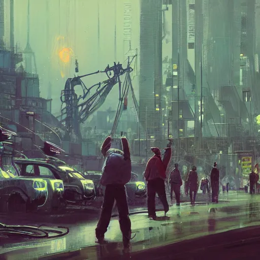 Prompt: Workers struggle against the bourgeoisie, Simon Stalenhag, Wadim Kashin, digital art, trending on artstation, cinematic