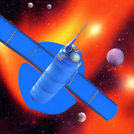 Prompt: Blue Ariane 6 in space, Orange planet, digital art, highly detailed