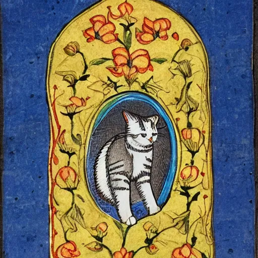 Prompt: a cat illustration from an illuminated manuscript