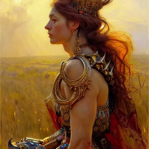 Image similar to highly detailed portrait of a majestic lioness queen in the form of a beautiful woman. d & d, art by donato giancola and ruan jia and carl larsson and eugene delacroix. trending on artstation, intricate details, energetic composition, golden ratio, concept art, illustration, elegant art