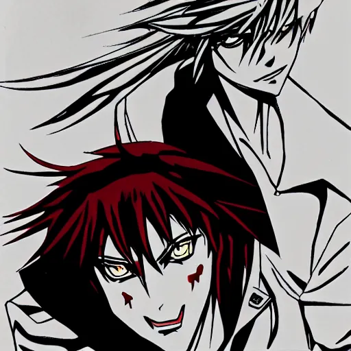 Image similar to kira light yagami from death anime with ryuk behind