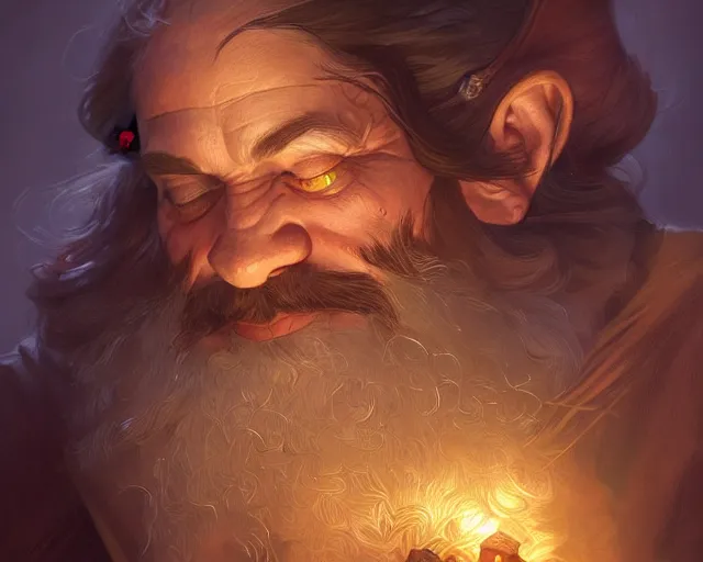 Prompt: illustration of a dwarf trading gems with a halfling deep focus, intricate, elegant, highly detailed, digital painting, artstation, concept art, matte, sharp focus, illustration, art by artgerm and greg rutkowski and alphonse mucha