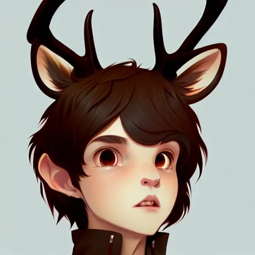 Image similar to character design portrait of a kind anthropomorphic furry deer man with deer ears, short brown hair, wearing a shirt, looking at the camera, 4 k, concept art, by wlop, ilya kuvshinov, artgerm, krenz cushart, pixiv.