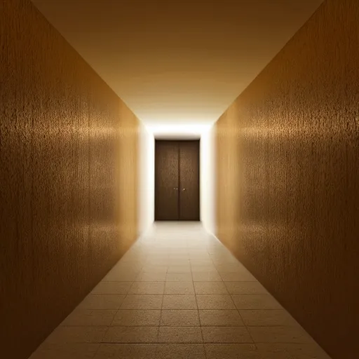 Prompt: a dark recursive hallway with a heavenly glow