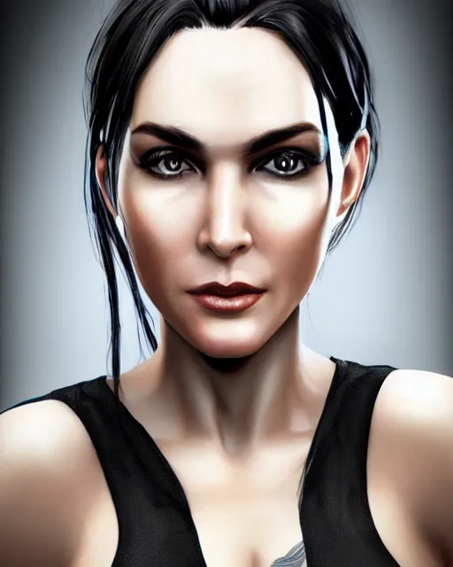 Prompt: portrait of a tall 4 0 - year - old woman, very thin lips, long, lush unkempt black hair, and thick eyebrows, wearing in black clothes, hyper realistic face, beautiful eyes, character art, art by mark brooks, hyperdetailed, cryengine, trending on artstation, digital art