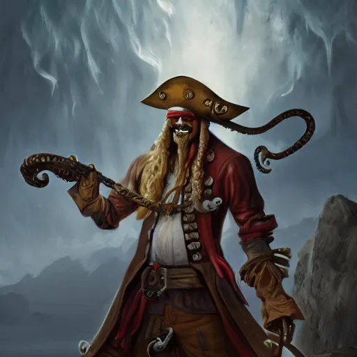 Prompt: a pirate captain with squid tentacle arms, beautiful and creepy digital painting, trending on artstation, detailed masterpiece, realistic rendering, 4k wallpaper