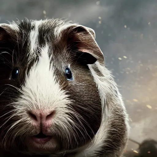 Image similar to guinea pig in gears of war, splash art, movie still, detailed face, photorealistic facial features, cinematic lighting, dramatic, octane render, long lens, shallow depth of field, bokeh, anamorphic lens flare, 8 k, hyper detailed, 3 5 mm film grain