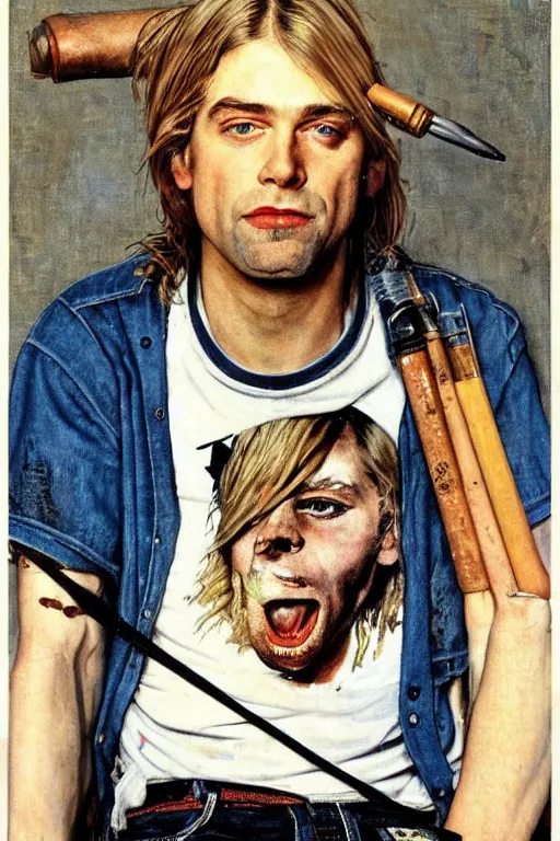 Image similar to kurt cobain from nirvana painted by norman rockwell