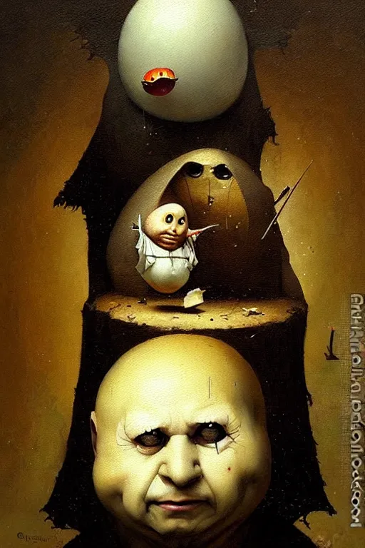 Image similar to hieronymus bosch greg rutkowski, oil painting of humpty dumpty