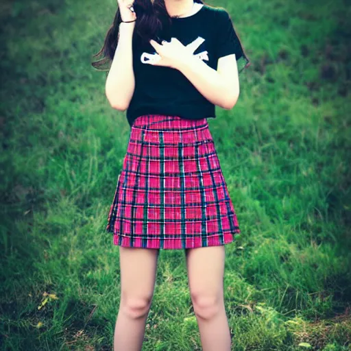 Image similar to female model teenage emo photography plaid skirt band shirt beautiful face