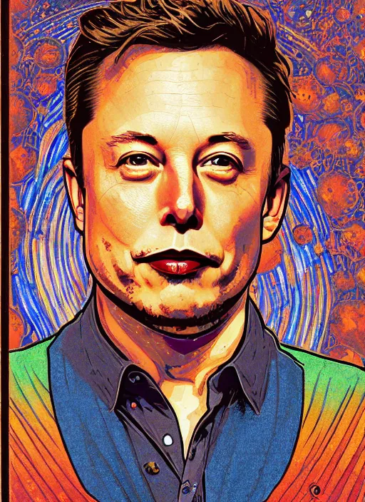 Image similar to ( ( ( portrait of elon musk ) ) ) by ivan bilibin, spacex, mars mission,