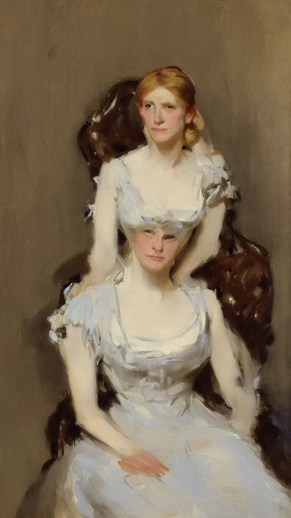 Image similar to portrait of a middle aged maid with blonde hair, by sargent, 1880