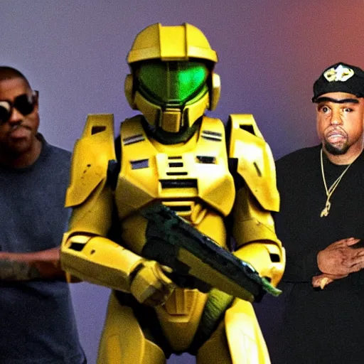 Prompt: Master Chief doing a guest feature for Kanye West's next album