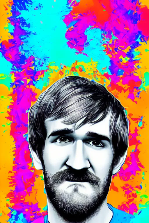 Image similar to inspirational style hope poster of bo burnham with beard, psychedelic colors, highly detailed, realistic, loving