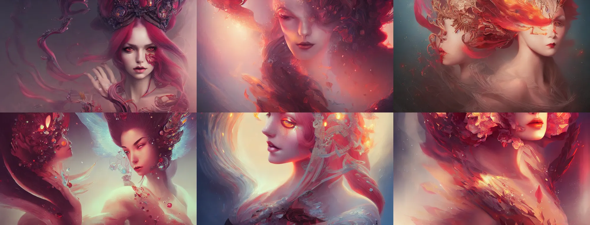 Prompt: detailed, sharp, corruption of fire princess by Anna Dittmann, digital art, surreal, featured on artstation, HD, 8K, highly detailed, good lighting, masterpiece