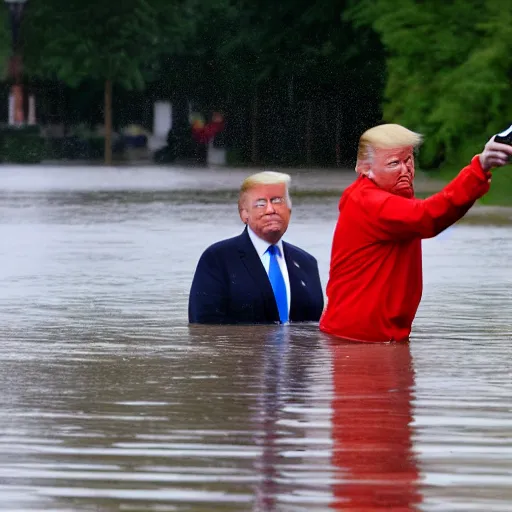 Prompt: Donald Trump taking a selfie in front of a flooded german town