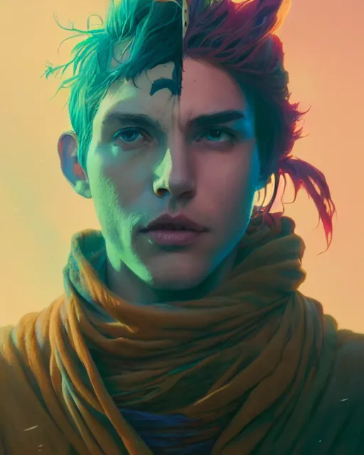 Image similar to highly detailed surreal vfx portrait of a nowpunk mage, stephen bliss, unreal engine, greg rutkowski, loish, rhads, beeple, makoto shinkai and lois van baarle, ilya kuvshinov, rossdraws, tom bagshaw, alphonse mucha, global illumination, detailed and intricate environment