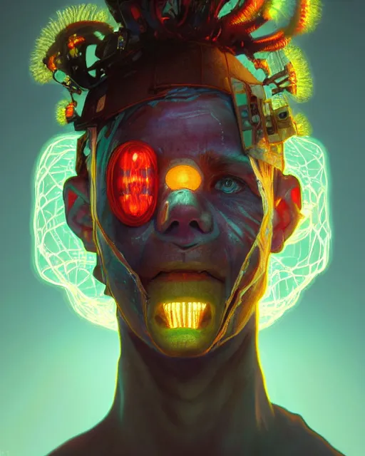 Image similar to portrait of a patchwork boy, bioluminescent, wires, horror, asymmetrical art, highly detailed, concept art, cinematic, hyperrealism, epic, art by stanley lau and artgerm and magali villeneuve and alphonse mucha and pixar, artstation, octane render, cgsociety