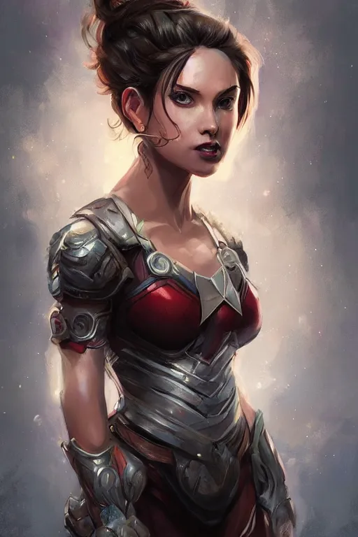 Image similar to three quarters portrait pose of a beautiful woman,super hero costume,heroic pose,highly detailed, digital painting,illustration, art by Stanley Lau