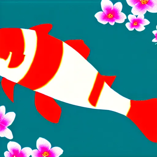 Prompt: cherry blossom koi carp fish japanese sakura graphic art