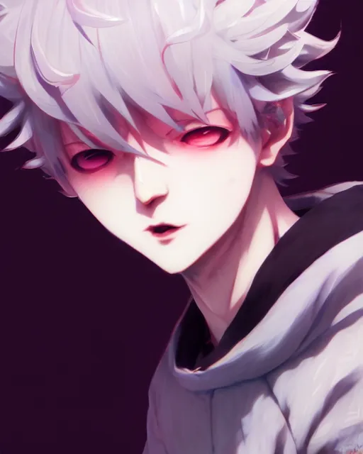 Image similar to extremely attractive soft feminine male jester anime character screenshot, nagito komaeda, anime, intricate, sharp focus, illustration, highly detailed, digital painting, cell shaded, concept art, matte, male art by ilya kuvshinov and kyoto animation and wlop, ruan jia and greg rutkowski, studio quality, masterpiece