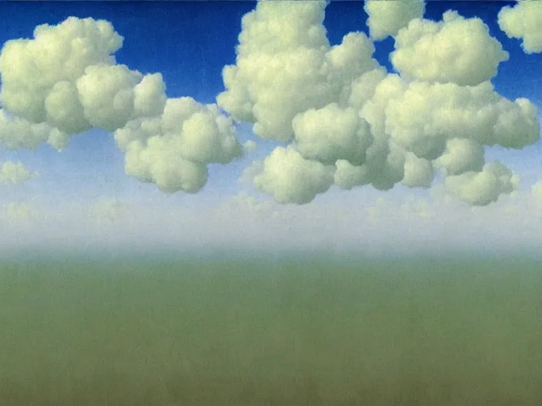 Image similar to cloud filled room, painting by rene magritte, centered, high detail, high resolution