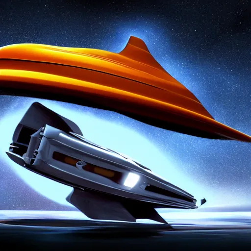 Image similar to a hiper realistic digital art of a futurist spaceship car