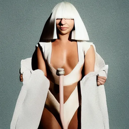 Image similar to Sia Furler wearing a leatoard full body photoshoot