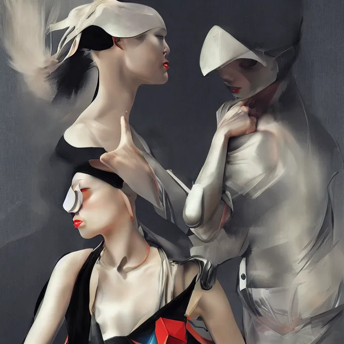 Prompt: slick and aerodynamic hypergirl of the orient, shenzhen fashion, hd, concept art, digital painting, by caravaggio, in the style of the italian futurists