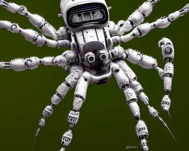 Prompt: photo of a white terminator spider with biomechanical cybernetic body with antennas and visor cogs and gears and components in the forest. cyberpunk horror style. highly detailed 8 k. intricate. nikon d 8 5 0 5 5 mm. award winning photography.