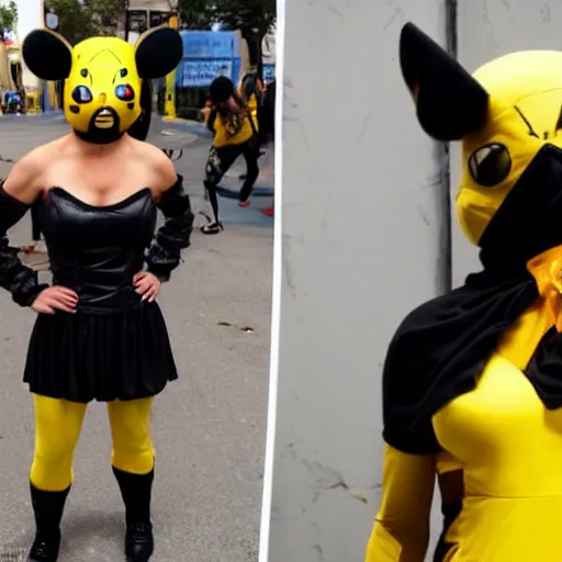 Image similar to woman dressed up as mortal kombat pikachu