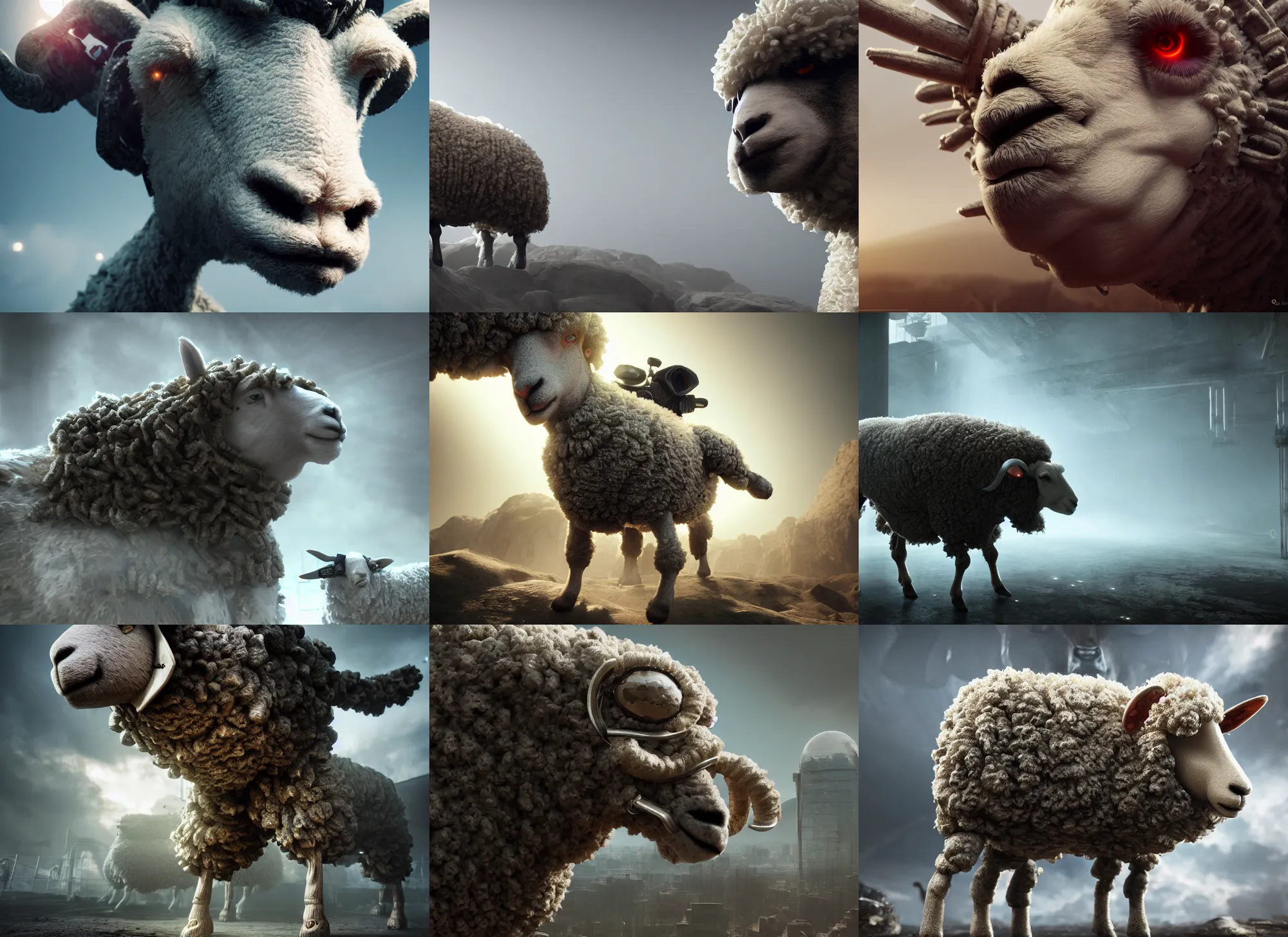 Prompt: sheep cyborg, intricate detail, volumetric lighting, epic composition, hyper detailed, ultra realistic, sharp focus, octane render, volumetric, ray tracing, artstation trending, cgsociety, sense of awe, 4 k