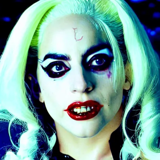 Image similar to movie still of lady gaga as harley quinn great lighting 4k quality