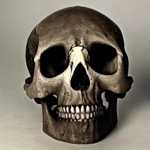 Image similar to real human skull with circluar electronic eyes