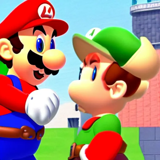 Image similar to mario screaming at luigi for hitting on princess peach