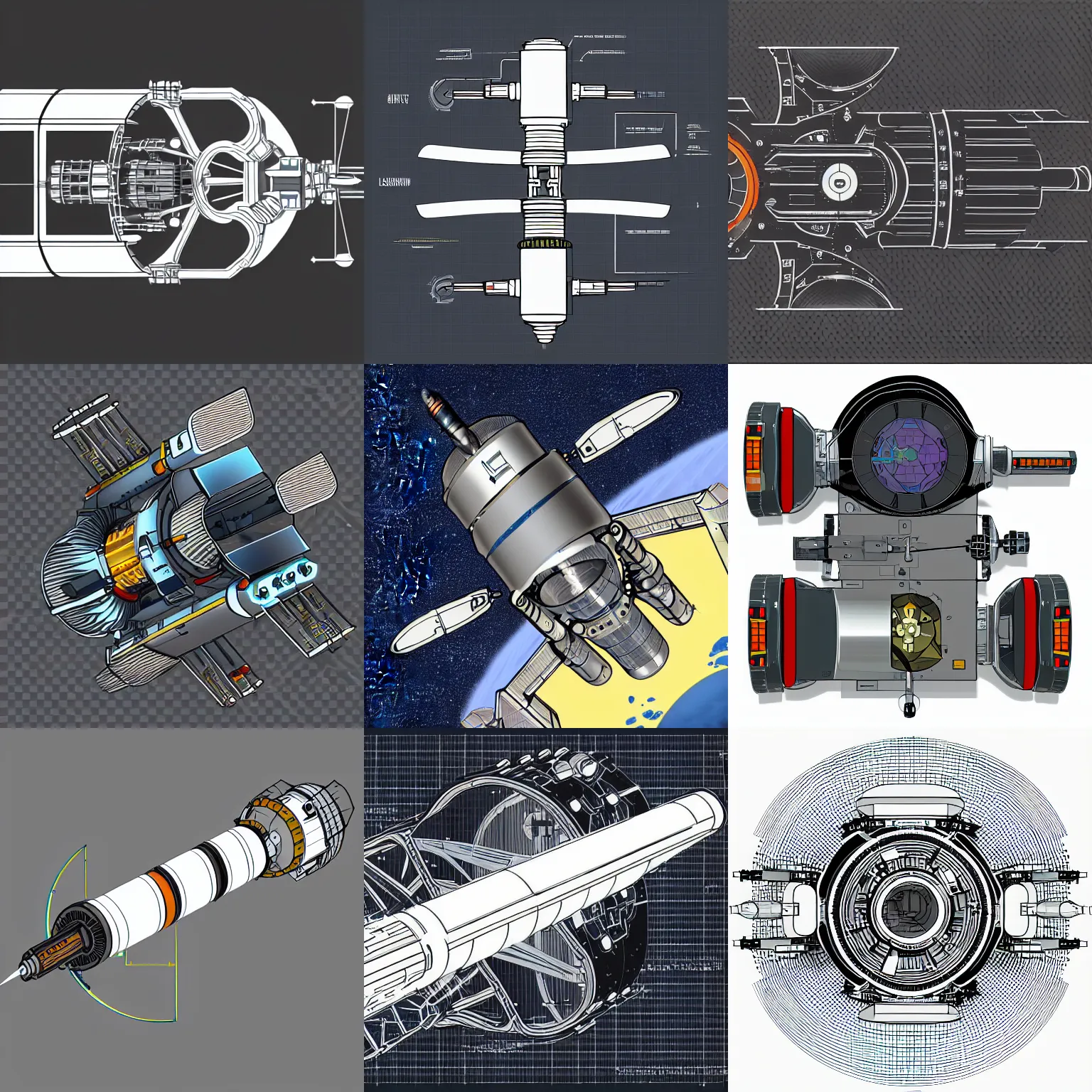 Prompt: stylized science fiction two dimensional spacecraft propulsion module cutaway, two colors, black backround. inkscape, illustrator, vector graphics, bloom, 2 d game, topdown.