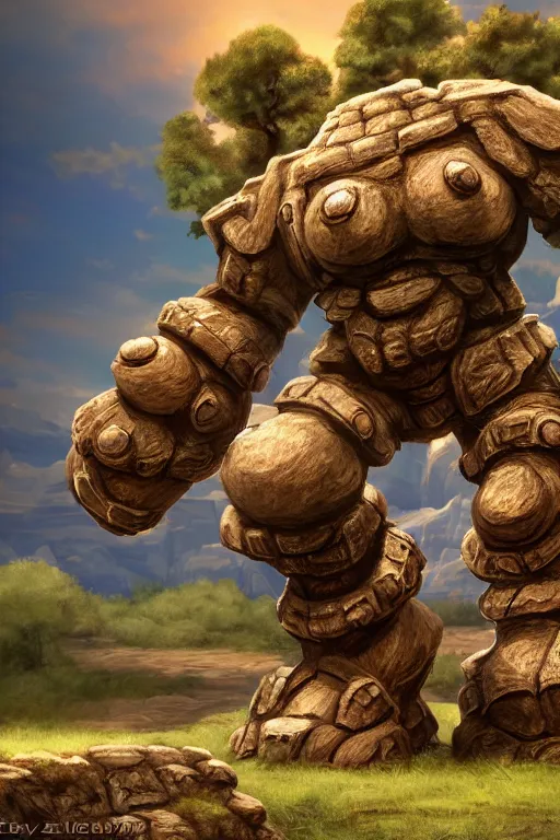 Image similar to zelda fantasy art giant golem troll wood rock greeble gemstone, global illumination ray tracing hdr fanart arstation by sung choi and eric pfeiffer and gabriel garza and casper konefal