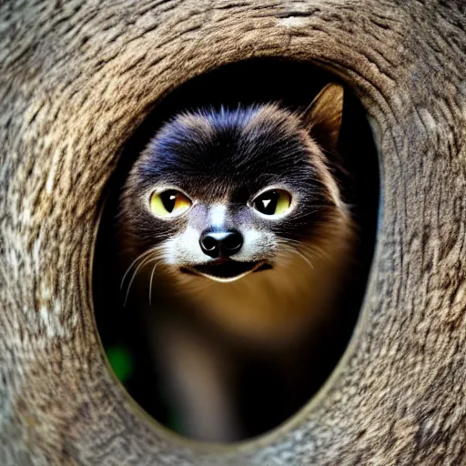 Image similar to a feline cat - sloth - hybrid with a beak, animal photography, wildlife photo, award winning