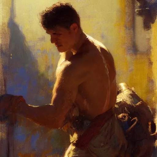 Prompt: a man with a normal haircut, painting by Gaston Bussiere, Craig Mullins