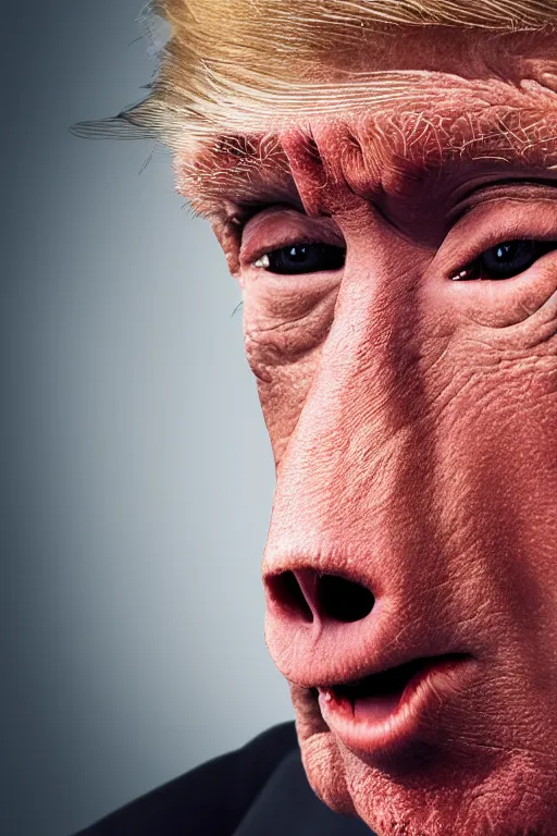 Image similar to photographic portrait of donald trump, monkey man, uhd 8 k fashion photography