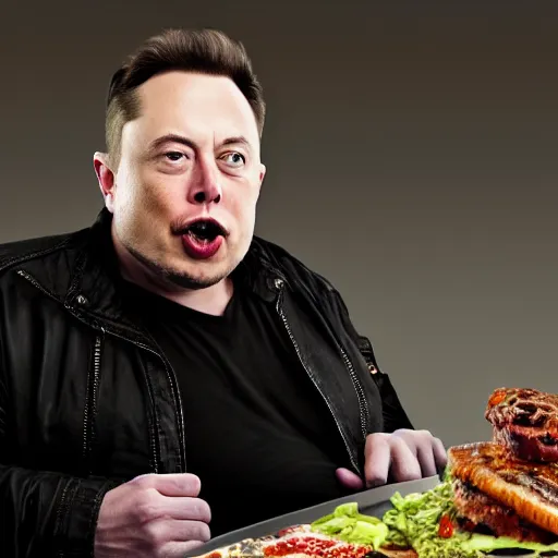 Image similar to stunning award winning hyperrealistic hdr 8 k highly detailed portrait photo of morbidly obese elon musk eating a rocket