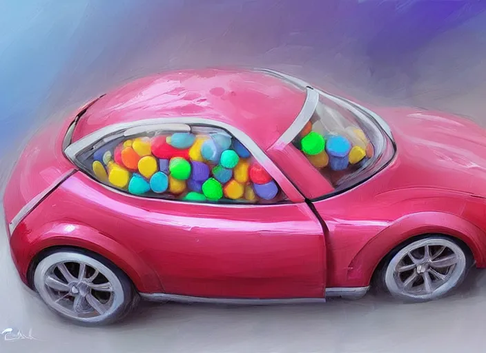 Image similar to concept design of cute candy cars for a aaa game, oil painting by eren arik and jama jurabaev, extremely detailed, brush hard, artstation, high quality, brush stroke