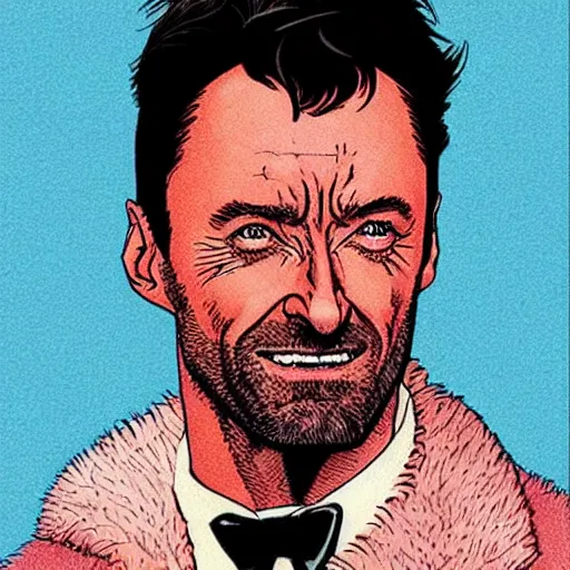 Image similar to “ hugh jackman retro minimalist portrait by jean giraud, moebius starwatcher, color comic, 8 k ”