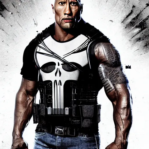 Image similar to Dwayne Johnson as the punisher digital art 4k detailed super realistic