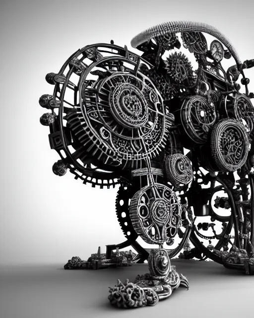 Image similar to mythical black and white organic bio-mechanical computer. highly detailed, intricate steampunk ornate, poetic, 3D render, digital art, octane render, 8K artistic photography, photo-realistic, by Dora Maar