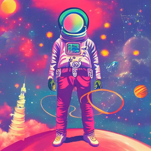 Prompt: Liminal space in outer space, rap album cover art